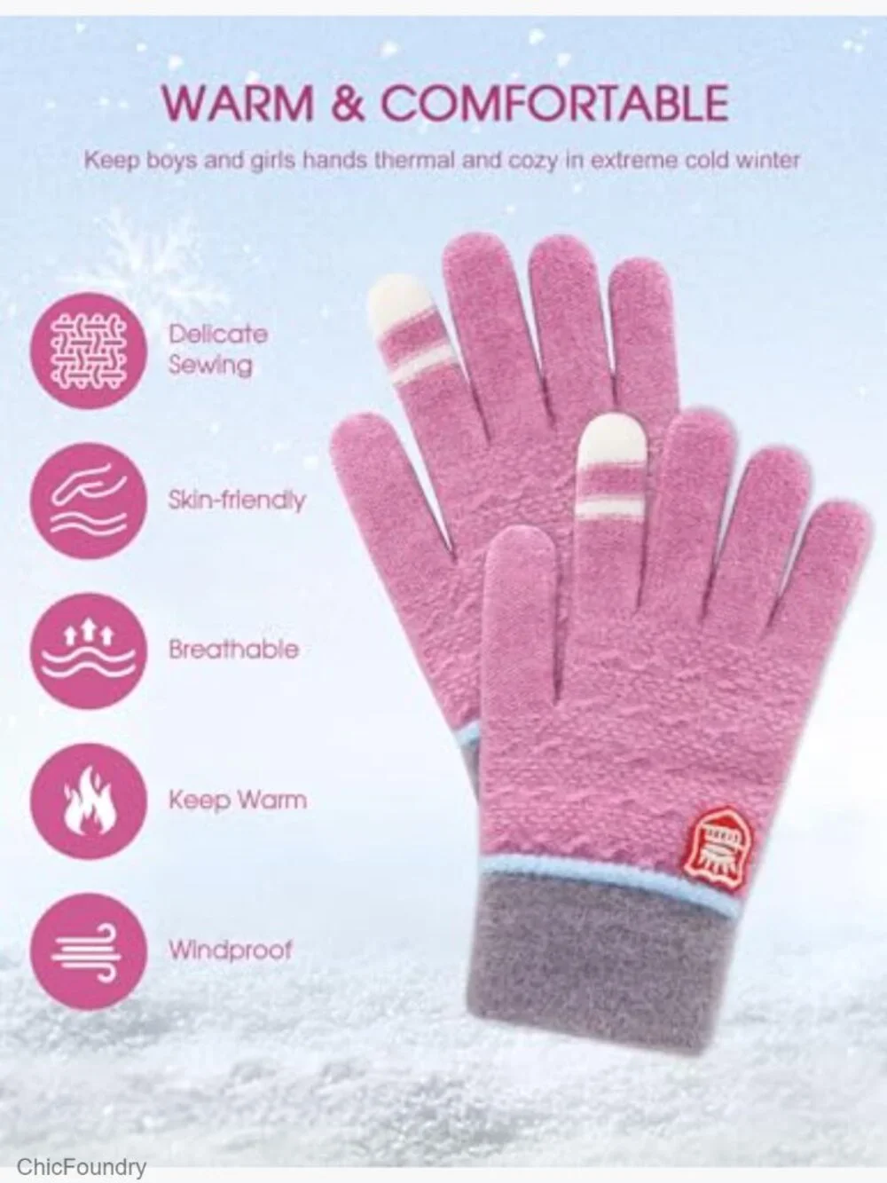 Kids Winter Gloves 3 Pairs Warm Wool Lined Toddler Thermal Knitted